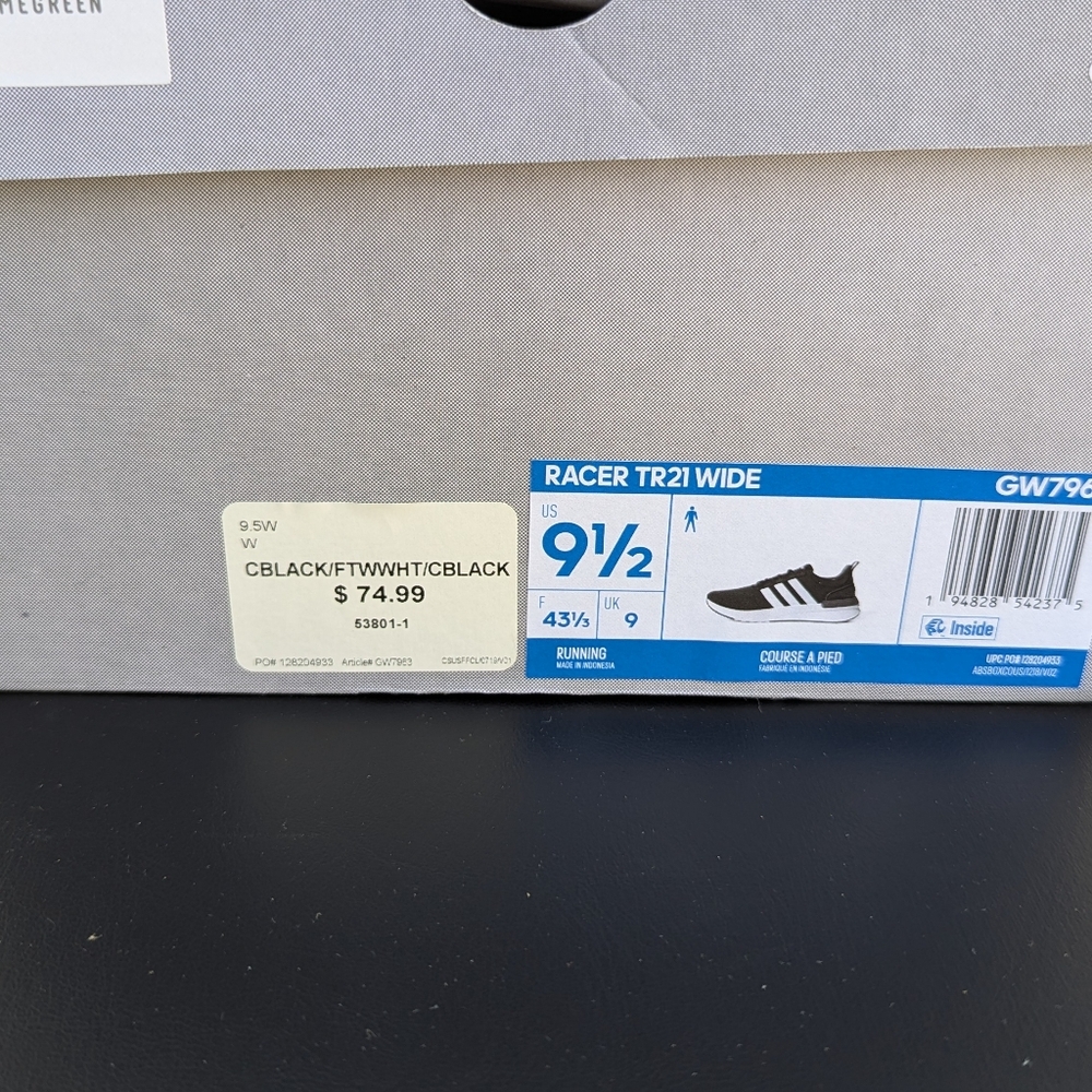 Adidas Racer TR21 Wide Black Sneakers with White Stripes